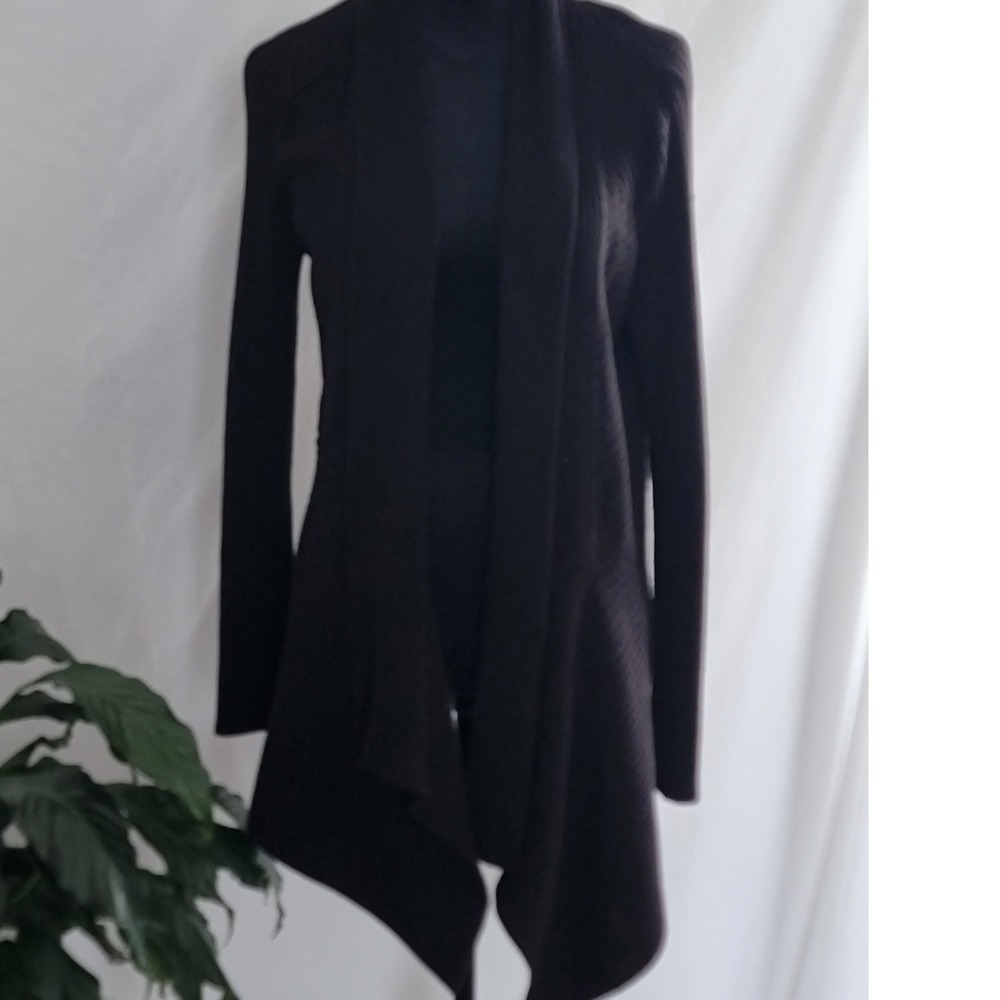 Womens Espresso Black Ribbed Waterfall Cardigan Shawl Collar Open Front Sweater‎